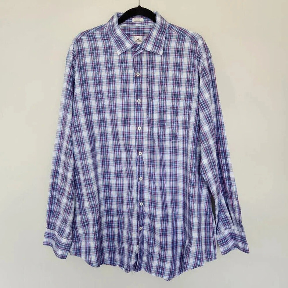 Peter Millar Shirt Size XL Long Sleeve Button Down Blue Pink Plaid Cotton - Picture 1 of 10